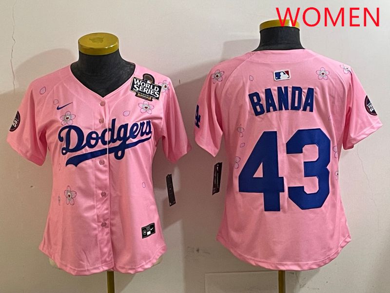 Women Los Angeles Dodgers #43 Banda Pink White Blue Sakura Edition 2025 Nike MLB Jersey style 7